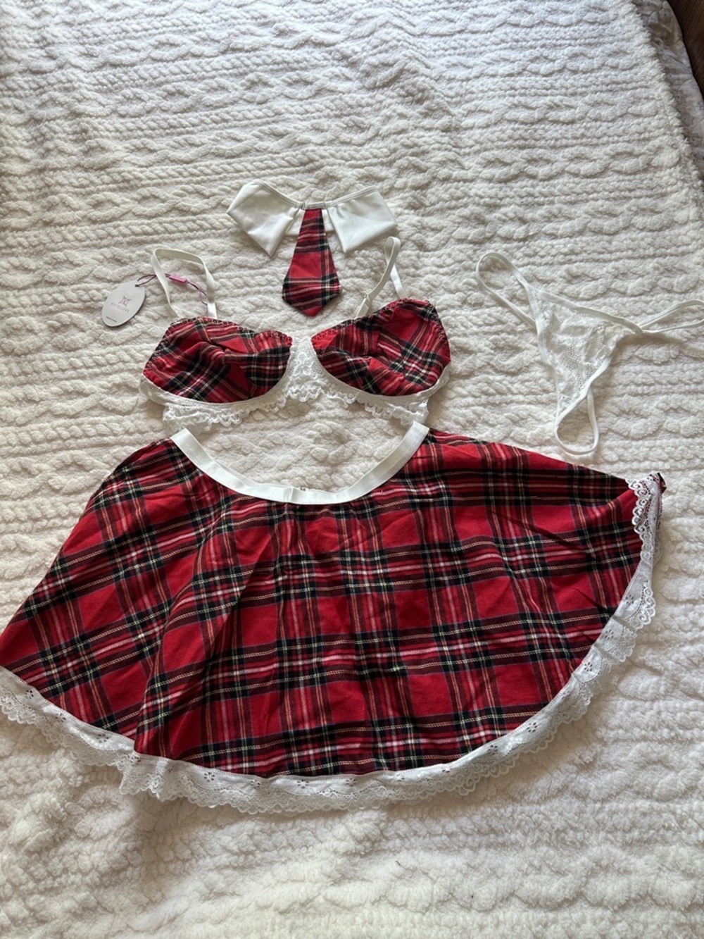 Avidlove Women Schoolgirl Sexy Roleplay Student plaid Lingerie Set 4 Piece